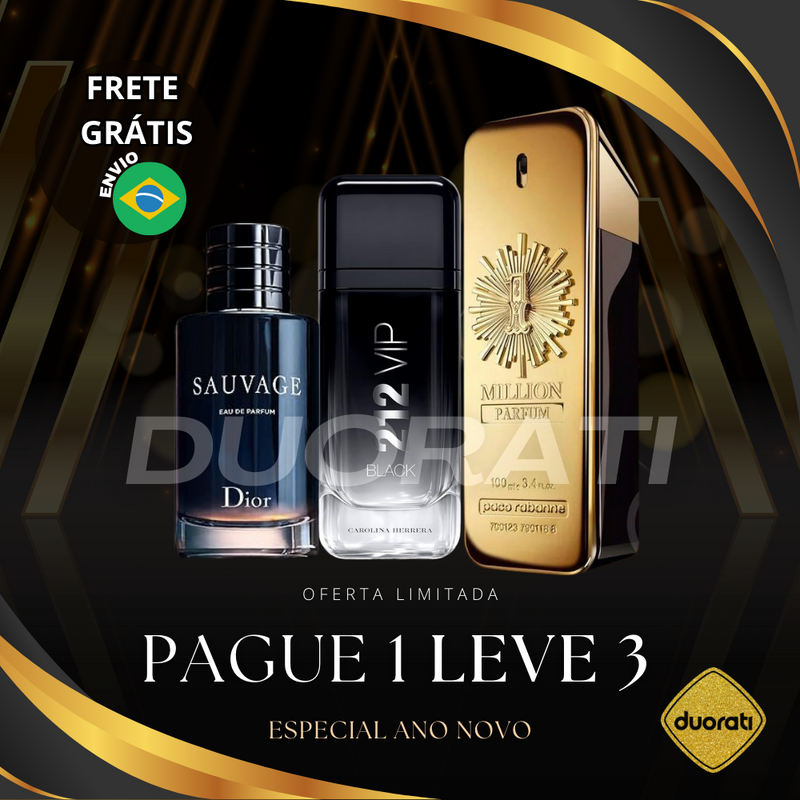 COMBO [PAGUE1 LEVE3] - Kit 3 Perfumes Importados - 1 Million , Sauvage Dior e 212 VIP Black (100ml cada)